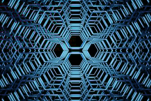 3d illustration of a blue  honeycomb monochrome honeycomb for honey. Pattern of simple geometric hexagonal shapes, mosaic background. photo