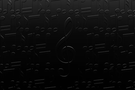 Treble clef and musical notes on a black background. Design. 3D illustration photo