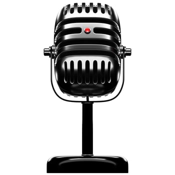 Silver microphone,   model  on white isolated background, 3d illustration. music award, karaoke, radio and recording studio sound equipment photo