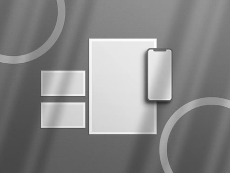 Realistic stationery set top view blank mockup photo