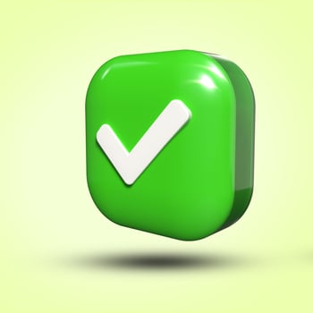 3D render check mark symbol icon green, transparent, PNG photo