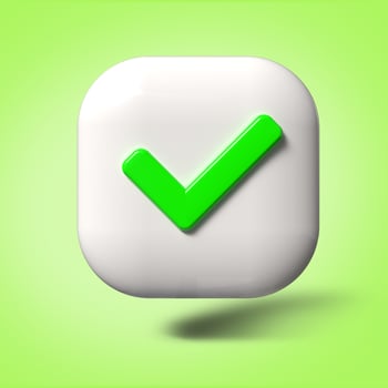 3D render check mark symbol icon green, transparent, PNG photo