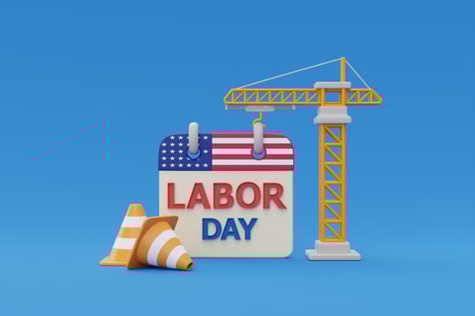 Happy labor day usa concept with calendar and construction tools on blue background, 3d rendering photo