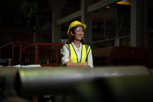 The female manager works in the audit field. She working to check the quality of work in heavy industrial plants photo