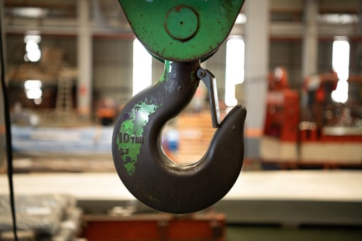 Metal hooks for heavy industrial lifting applications. photo