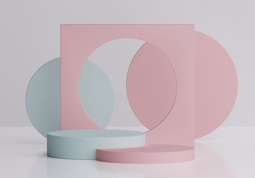 Pink round stage on white background with circle shapes in the middle. backdrop for product display. 3d rendering Premium Photo