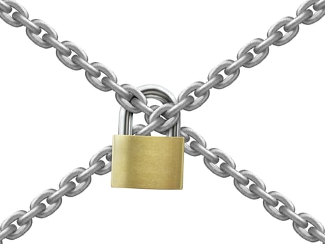 The gray metal chain and padlock on white background photo