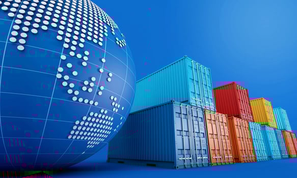 Stack of containers box, worldwide of  import export business, 3d rendering photo