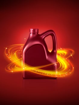 Bottle engine oil on a red black background photo