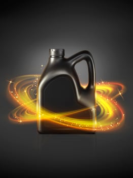 Bottle engine oil on a dark black background photo