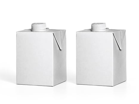 Box empty white fruit juice  isolated on white background photo