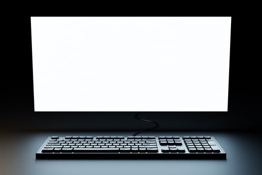 3d illustration, close up of the realistic computer or laptop keyboard  with a search window on black  background .  Gaming keyboard with LED backlit photo