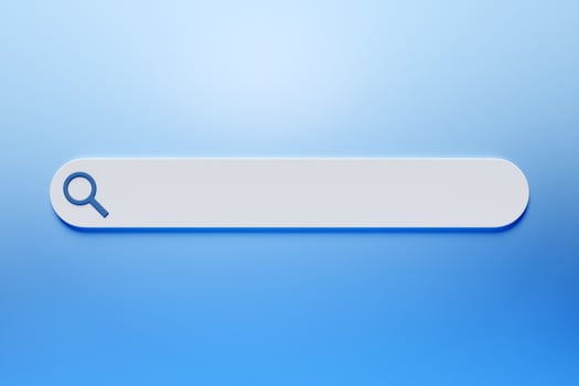 3D illustration search frame, box, panel on the internet with a magnifying glass icon on a blue background photo