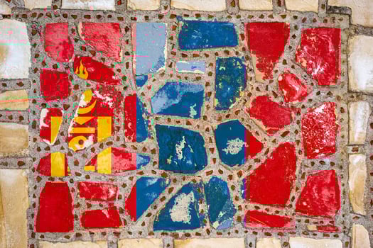 National flag of  Mongolia on stone  wall background. Flag  banner on  stone texture background. photo