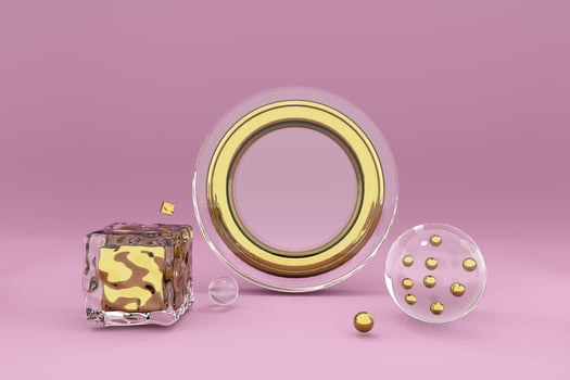 Podium with geometric shapes in pink composition ,Concept 3d illustration or 3d render photo