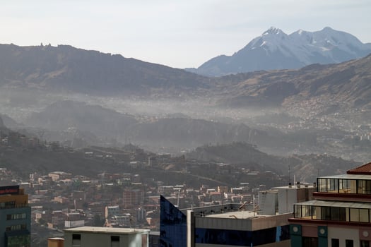 La Paz, Bolivia, 2016 - Fog lies over the mountains surrounding the city of La Paz, Bolivia photo