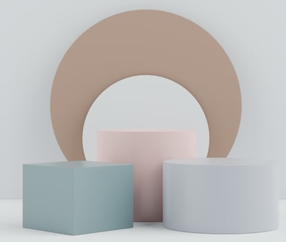 3d render abstract earth tone podium with clean background. Modern fashion display stand with simple geometric shapes. Empty vacant pedestal for showing cosmetics, products and presentation. photo