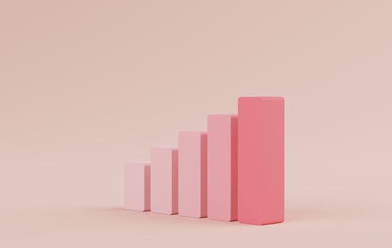 3d render of minimal pastel bar graph. Scene of seo marketing design. Growing forward for success. photo