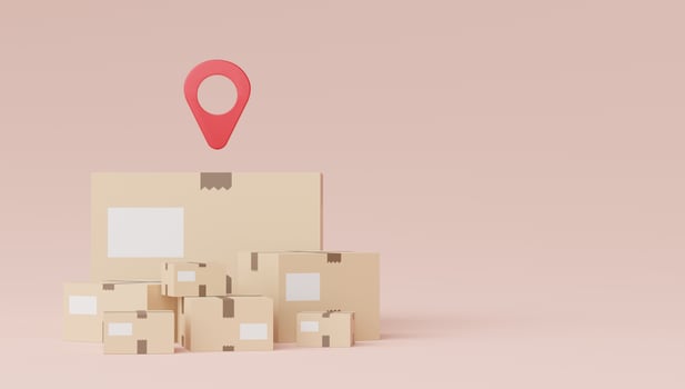 3d render of brown cardboard boxes parcel for mock up and creative design. Shopping online concept. Online delivery concept with pastel background. photo