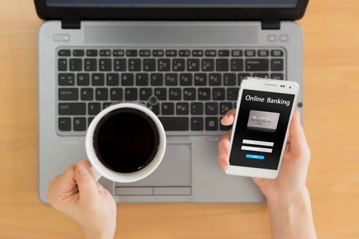 Smart phone with online banking concept on screen photo