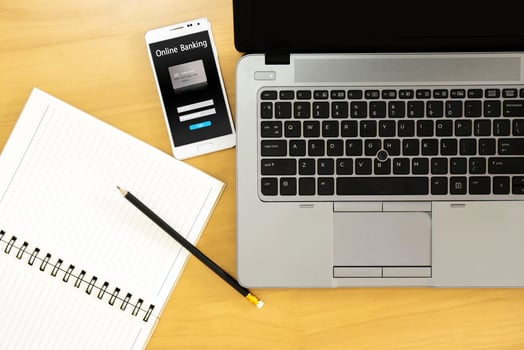 Smart phone with online banking concept on screen photo