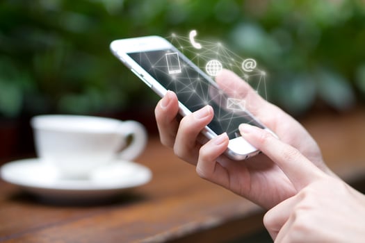 Woman hand using smart phone, Contact us connection concept photo
