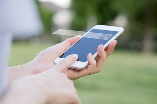 Hands of woman with smartphone searching and big data concepts in the garden photo