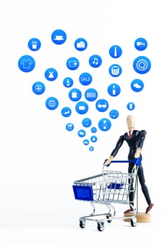 Shopping cart with Shopping icon on white background , Koncept shopping online photo