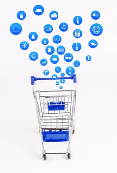 Shopping cart with Shopping icon on white background , Koncept shopping online photo