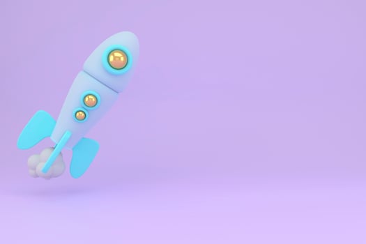 Business start-up concept, Rocket launching from the ground, 3d rendering. photo