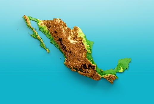 Mexico Map Shaded relief Color Height map on the sea Blue Background 3d illustration photo