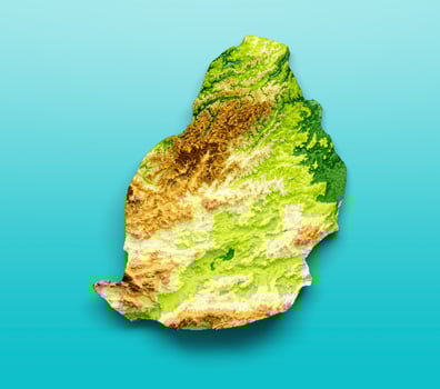Mauritius Map Shaded relief Color Height map on the sea Blue Background 3d illustration photo