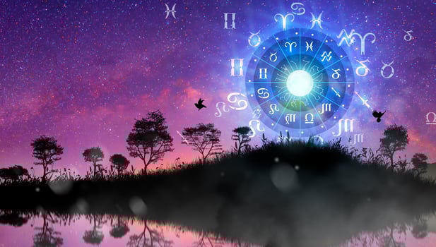 Zodiac wheel. Astrology concept. The power of the universe concept. photo
