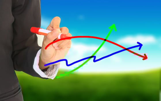 Businesswoman drawing diagram on a natural background. photo