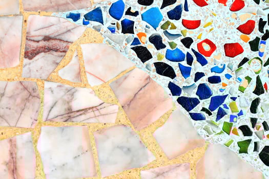 mosaic wall decorative ornament from ceramic broken tile photo