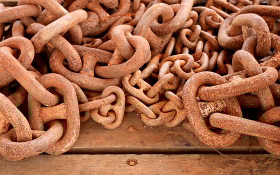 Old rusty chain on wooden background photo