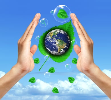 bubbles against the blue sky and clouds. Symbol of environmental protection. photo
