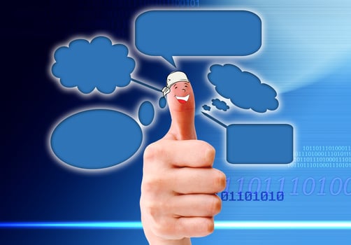 Happy  finger smileys holding   with social network sign photo