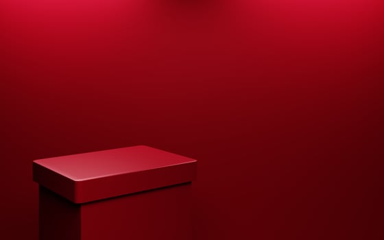 3d rendering of empty red podium abstract geometric minimal background. Scene for advertising, cosmetic ads, showcase, presentation, technology, cream, fashion, new year. Illustration. Product display photo