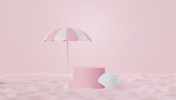 3d render of minimal display podium with summer season background concept. Minimalist pedestal for web banner and mock up. photo