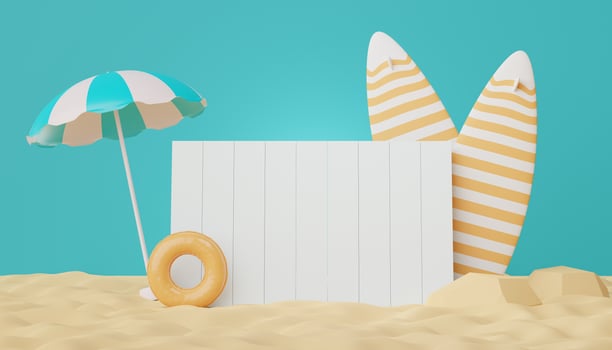 3d podium stand for product presentation with summer concept. Pedestal platform for cosmetic advertising. Minimal summer vacation. photo