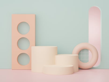3d render of minimal display podium design for mock up and product presentation. Pedestal stage with pastel color scene. Trendy design for mock up and web banner. photo