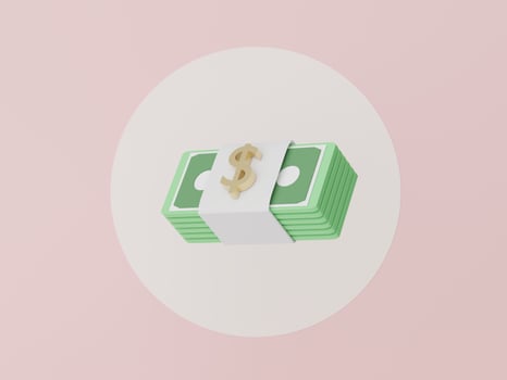 3d render of bundle cash in saving money for goal Concept. Minimal pastel scene. Growth financial model photo