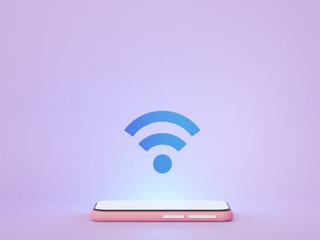 3d render Wireless network connection to device. User interface for web banner and mock up. Symbol of wifi. Online network with high speed internet. photo