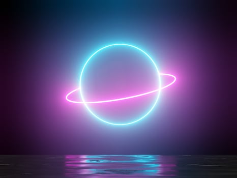 3d render of RGB neon light on darkness background. Abstract Laser lines show at night. Ultraviolet spectrum beam scene photo