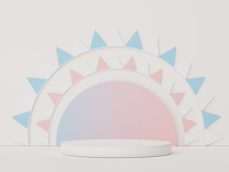 Abstract display podium with minimal geometric shapes design. 3d  rendering scene for mock up and product presentation. Pedestal platform for cosmetic advertise. photo