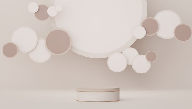 Podium for product placement with Retro modern and contemporary design. 3d rendering minimal scene for mock up and showing brand. Pedestal platform for cosmetic advertise. Various of arch simple. photo