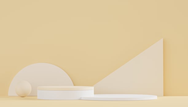 Podium for product placement with Retro modern and contemporary design. 3d rendering minimal scene for mock up and showing brand. Pedestal platform for cosmetic advertise. Various of arch simple. photo