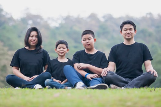 Asian dad mom with two son in nature - happy Asian family concept photo