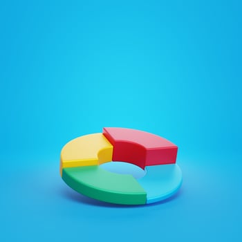 Donut pie chart on blue background. 3d rendering. photo